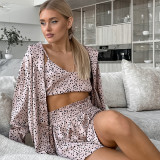 IHoov Polka Dot Print Lingerie Set with Shorts and Robe Homewear