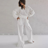 ihoov White Cotton Long Sleeve Lounge Set