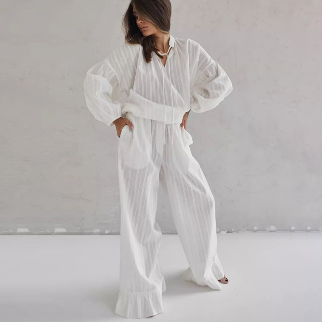 ihoov White Cotton Long Sleeve Lounge Set