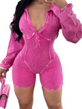 Ihoov Deep V Neck Long Sleeve Bodysuit with Flap Collar