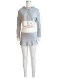 IHoov Color-Block Hooded Long Sleeve Layered Mini Dress Set