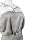 Ihoov Color-Block Waist-Cinching Long Sleeve Shorts Sports Set