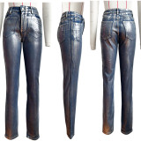 Ihoov women Shimmering Silver Stretch Skinny Jeans