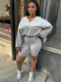 Ihoov Color-Block Waist-Cinching Long Sleeve Shorts Sports Set