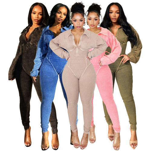 Ihoov Vintage Wash Deep V Neck Long Sleeve Bodysuit for Autumn/Winter Collection
