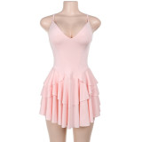 ihoov Double-Layer Cake Dress with Backless Design