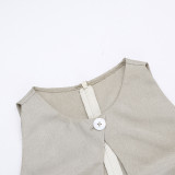 Ihoov Women's linen dress Hollow Front Cinched Waist A-Line Side Ruched Dress