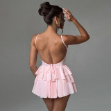 ihoov Double-Layer Cake Dress with Backless Design