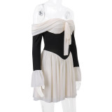 IHOOV Off-Shoulder French Court Style Waist-Cinching Bell Sleeve Dress