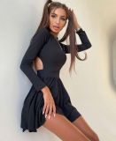 ihoov Solid Color A-Line Dress with Hollow Back Design