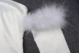 ihoov Sexy One-Shoulder Strapless Fuzzy Bodycon Dress with Sleeves Set