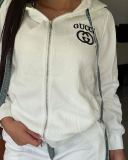 Fashion Embossed Zippered Hoodie Two-Piece Set