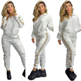 Floral Embossed Long Sleeve and Pants Set for Women