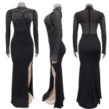 Ihoov Rhinestone-Embellished High-Slit Maxi Dress