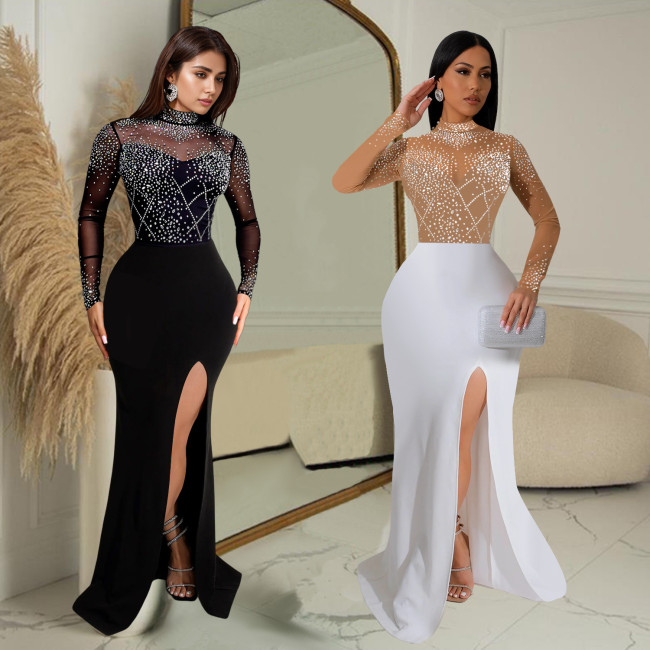 Ihoov Rhinestone-Embellished High-Slit Maxi Dress