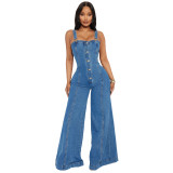 Ihoov Fashionable Casual Sexy Denim Jumpsuit with Flared Legs