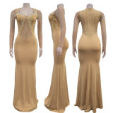 Ihoov Sparkling Rhinestone Embellished Solid Color Long Sleeve Dress