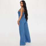 Ihoov Fashionable Casual Sexy Denim Jumpsuit with Flared Legs