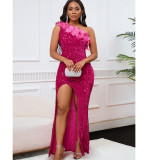 Asymmetrical High-Waisted Split Dress with Sequins