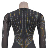 Ihoov Sparkling Rhinestone Embellished Solid Color Long Sleeve Dress