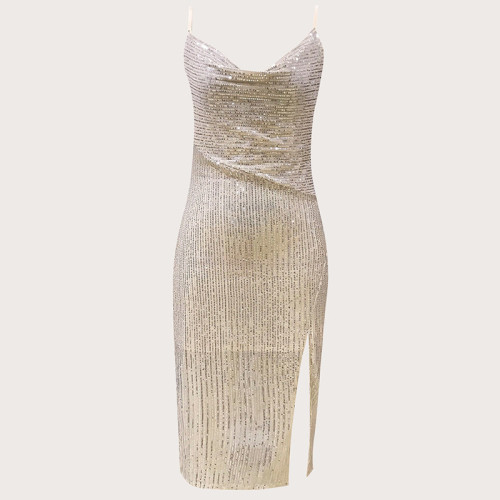 Ihoov High-Slit Sequin Midi Dress
