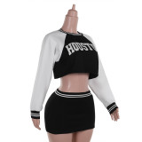 Ihoov Trendy Casual Slim-Fit Baseball Top and Skirt Set