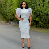 Ihoov Patchwork Ruffle Sleeve Dress