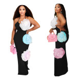 Solid Color Floral Maxi Dress