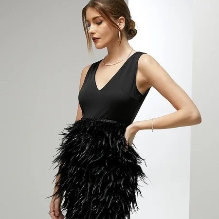 Elegant Feather Skirt Sleeveless Waist-Cinching Vest