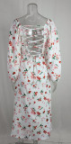 ihoov Elegant Floral Lantern Sleeve Split Maxi Dress