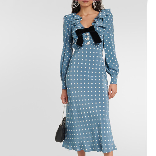 Ihoov Polka Dot Slim Fit Short Sleeves Chiffon Midi Dress