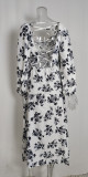 ihoov Elegant Floral Lantern Sleeve Split Maxi Dress