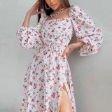 ihoov Elegant Floral Lantern Sleeve Split Maxi Dress