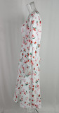 ihoov Elegant Floral Lantern Sleeve Split Maxi Dress