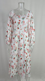 ihoov Elegant Floral Lantern Sleeve Split Maxi Dress