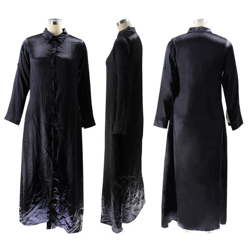 Ihoov Satin Split Maxi Shirt Dress
