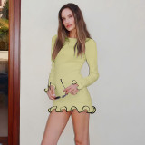 Ihoov Color-Blocked Wavy Hem A-Line Long Sleeve Knit Dress