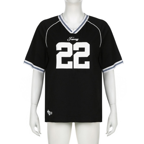 Color-Block V-Neck Women's football jersey Top Graphic t-shirt