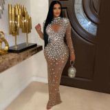 Round Neck Rhinestone Embellished Maxi Dress