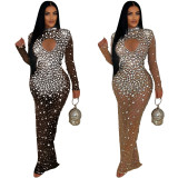 Round Neck Rhinestone Embellished Maxi Dress