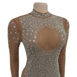 Round Neck Rhinestone Embellished Maxi Dress