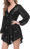 Long Sleeve Sequin Party Dress Casual Loose Mini Short Gown Women's skirts