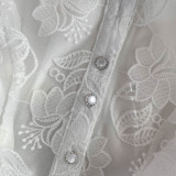 White Embroidered Puff Sleeve A-Line Cake Dress