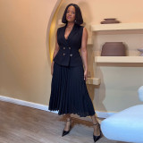 IHOOV Chic Suit Vest and Pleated Skirt Casual Set