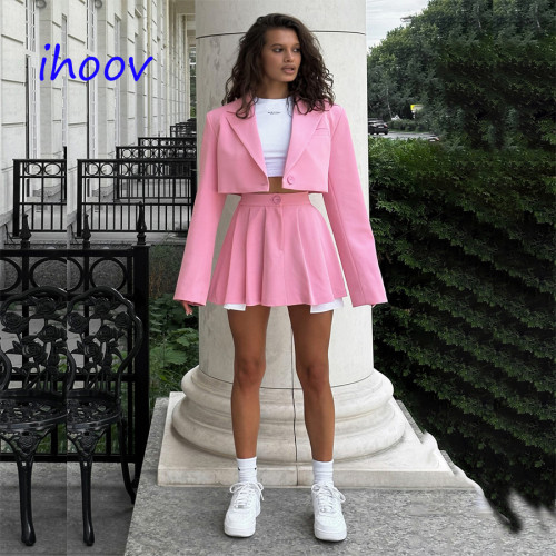 Women Blazer & Mini Skirt Suit Set