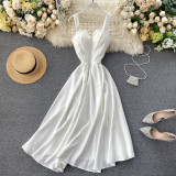 V-Neck Backless Waist-Cinched A-Line Maxi Dress