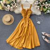 V-Neck Backless Waist-Cinched A-Line Maxi Dress