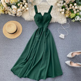 V-Neck Backless Waist-Cinched A-Line Maxi Dress
