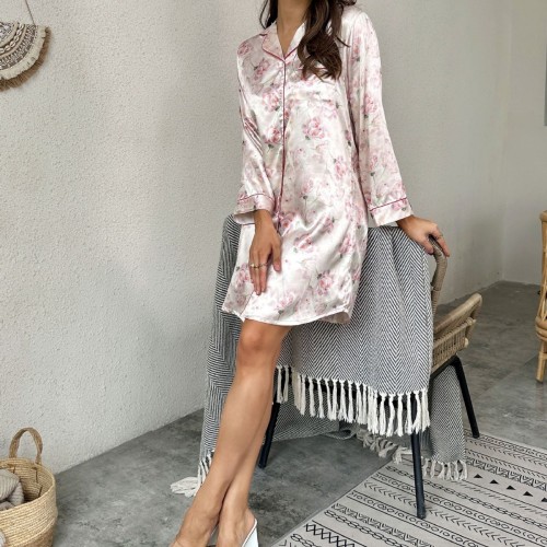 Elegant Silk Nightgown: Summer Sheer Shirt Dress for Women