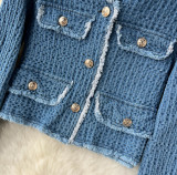 Frayed Denim Jacket & Split Hem Skirt Set